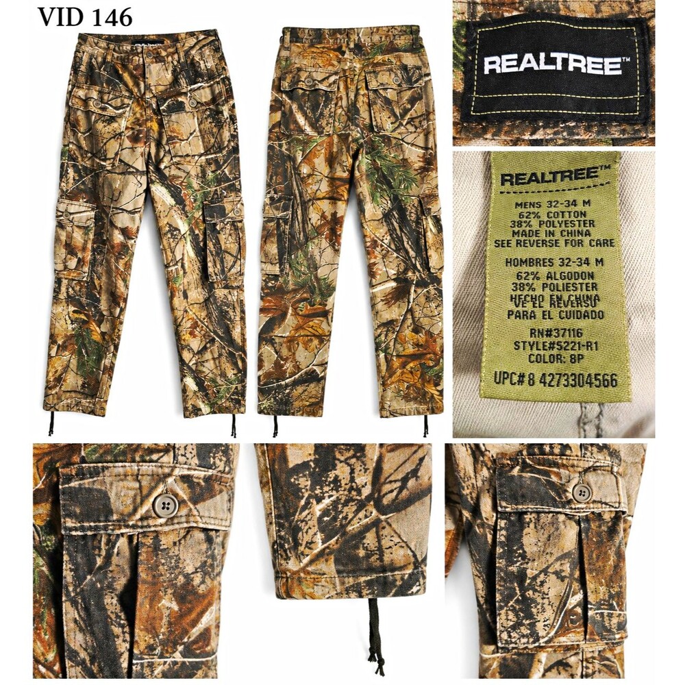 Realtree Camo Cargo Pants Mens M 32-34 Hunting Y2K Baggy Streetwear Drawstring